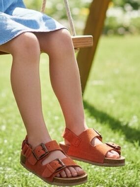 ZARA Strappy Unisex Orange Colour Suede/Nubuck Sandals Metal Buckles